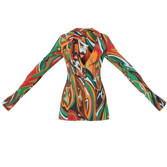 PrettyLittleThing Multi Abstract Print Chiffon Fitted Shirt - Picture 2 of 5